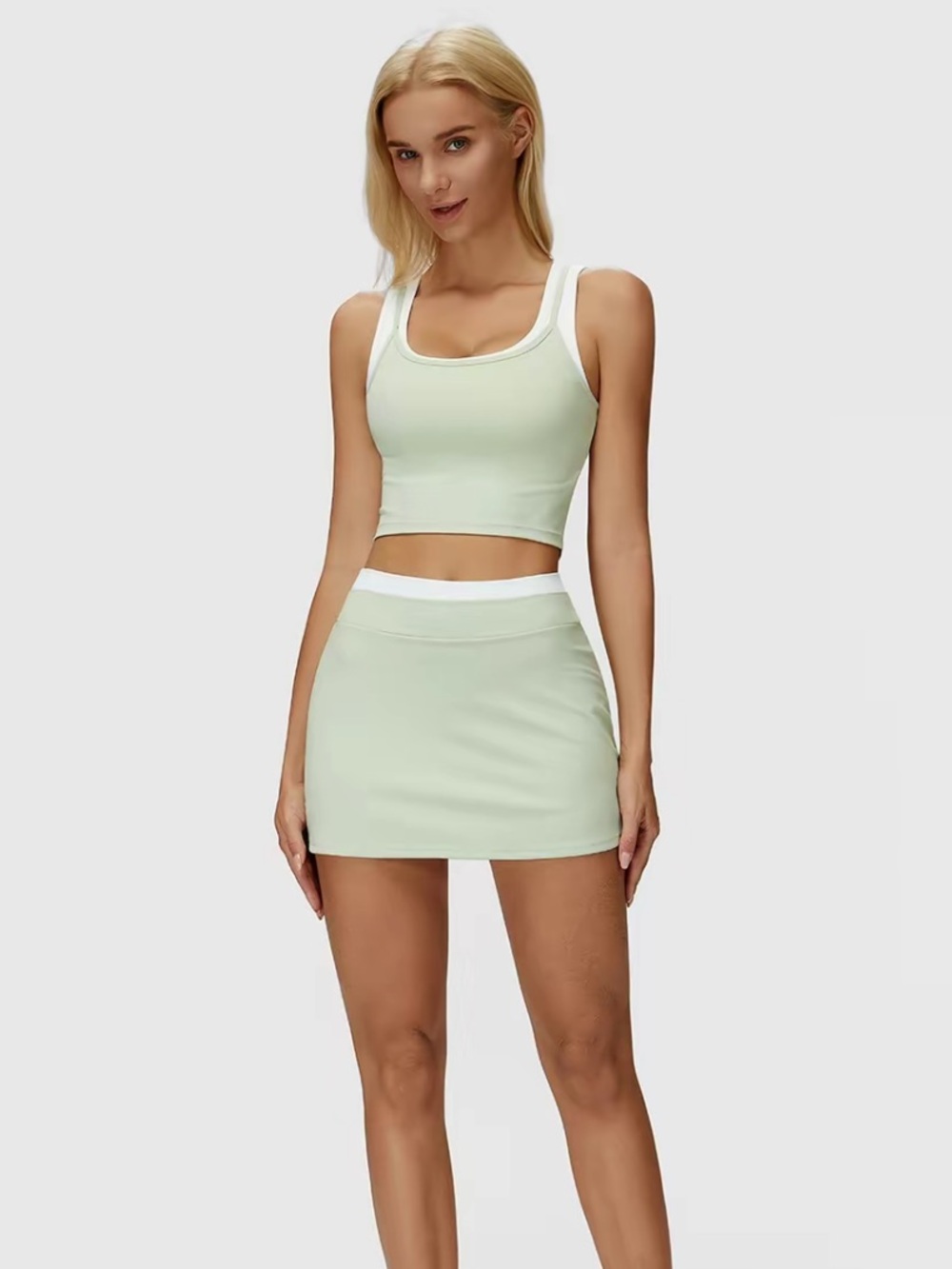 MFVIM Light Mint Active three piece Bra, Tank and Skort Set